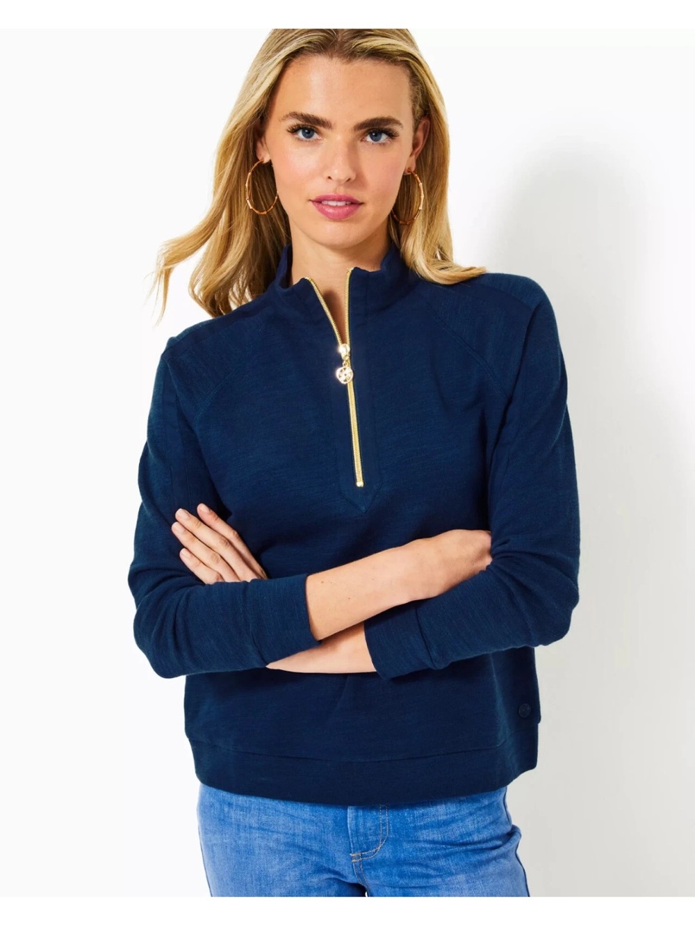 Lilly Pulitzer Navy Ashlee Pullover Gold-Zip Pullover xl new